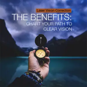 A man holding a compass, symbolizing readiness for adventure, representing the benefits of laser vision correction and charting your path to clear vision.