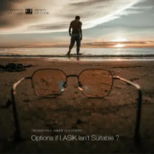 Glasses on the beach with a guy walking into the ocean