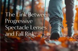 Refractive Cataract Surgery: A Clearer, Safer Future 4 Close-up of a person walking with a hiking stick through an autumn forest, symbolising mobility and awareness of fall risks linked to progressive spectacle lenses.